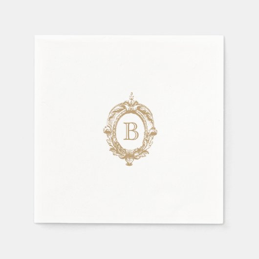 Serviette En Papier Antique or Monogram Crest Mariage (Devant)