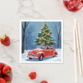 Serviette En Papier Antique Red Car Christmas Tree Holiday (En situation)