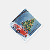 Serviette En Papier Antique Red Car Christmas Tree Holiday (Coin)