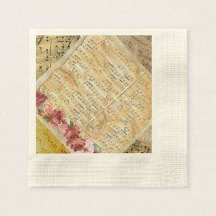 Serviette En Papier Antique Rose Musical Notes Cocktail en papier Napk
