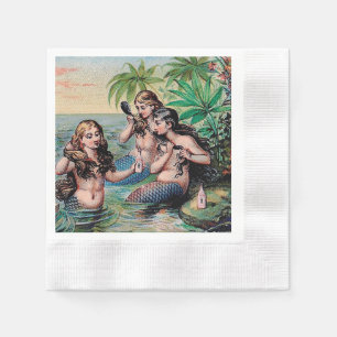 Serviette En Papier Antique Victoriens Sirènes Trésor Navire Vintage
