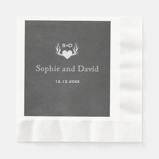 Serviette En Papier Antlers & Coeur Attache Le Mariage De Knot (Devant)