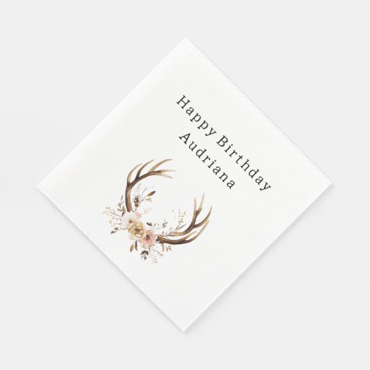 Serviette En Papier Antlers de cerfs de fleurs roses Personnalisés (Coin)
