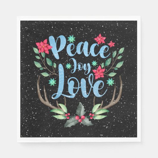 Serviette En Papier Antlers de cerfs de Noël dans les flocons de neige (Devant)