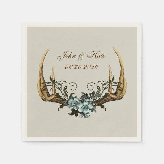 Serviette En Papier Antlers et serviettes Mariages Roses (Devant)