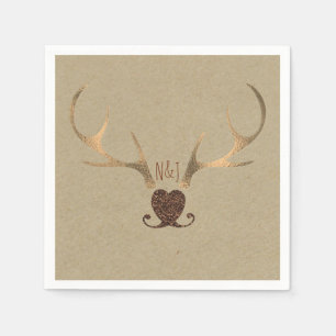 Serviette En Papier Antlers or et Mariage Brown papier rustique