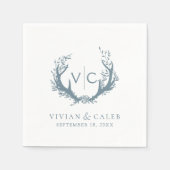 Serviette En Papier Antlers rustiques avec couronne fleurie | MARIAGE (Devant)