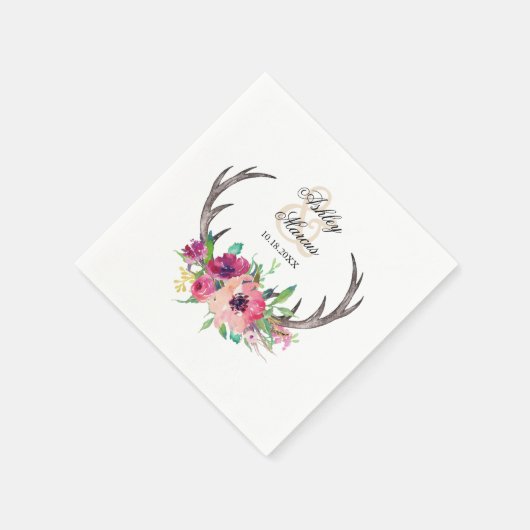 Serviette En Papier Antlers Rustiques Boho Floral Allure (Coin)