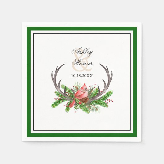 Serviette En Papier Antlers rustiques et Cardinal avec une frontière v (Devant)