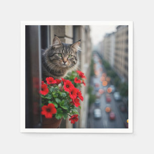 Serviette En Papier Appartement Tabby Chat Dans La Fenêtre