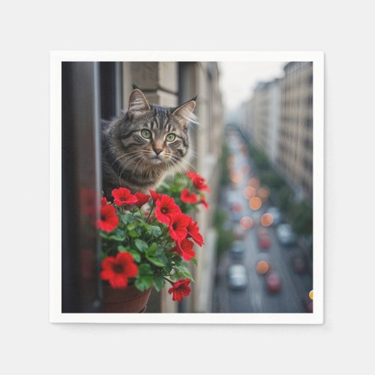 Serviette En Papier Appartement Tabby Chat Dans La Fenêtre (Devant)