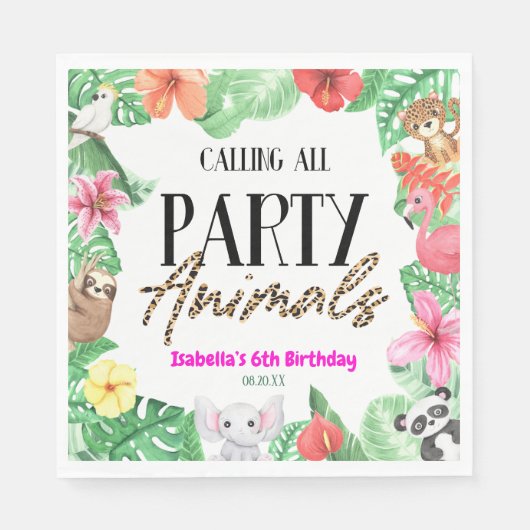 Serviette En Papier Appel à tous les animaux de fête Tropical Annivers (Devant)