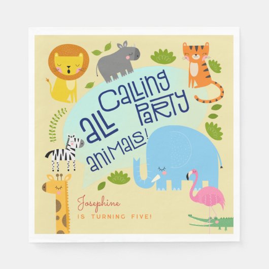 Serviette En Papier Appel à tous les animaux de la partie anniversaire (Devant)