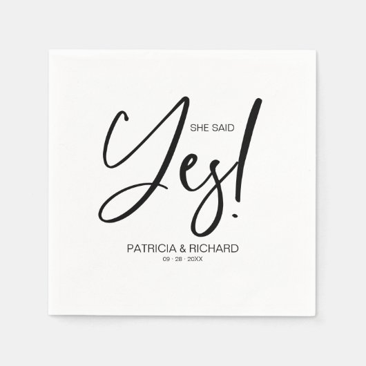 Serviette En Papier Appel élégant Elle a dit oui Fête de fiançailles (Devant)