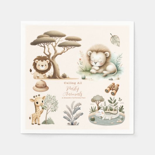 Serviette En Papier Appeler tous les animaux de fête Safari Zoo Annive (Devant)