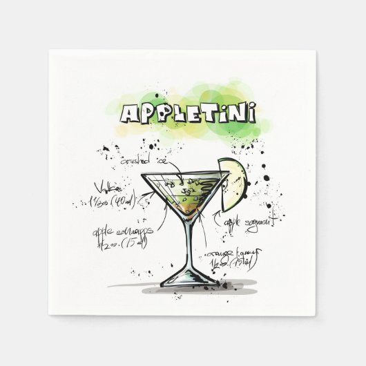 Serviette En Papier AppleTini Drink Recette Conception (Devant)