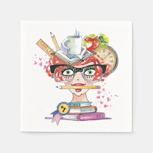 Serviette En Papier Appréciation amusante de l'enseignant Coeurs dame (Devant)