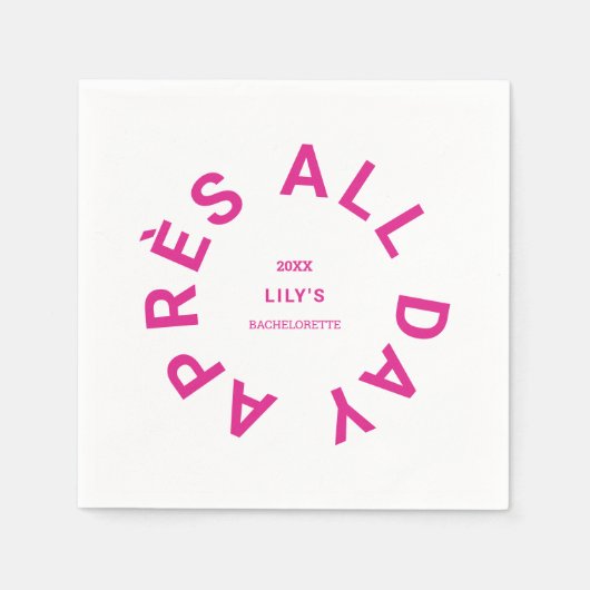 Serviette En Papier Après All Day Hot Pink Bachelorette Ski Party (Devant)