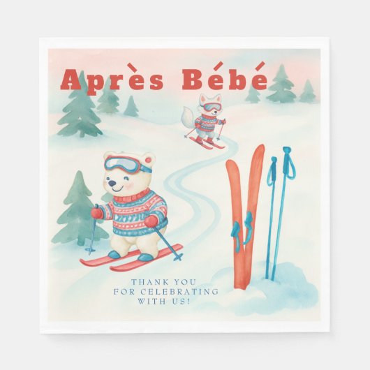 Serviette En Papier Après Bébé baby ski Polar bear Fox woodland (Devant)
