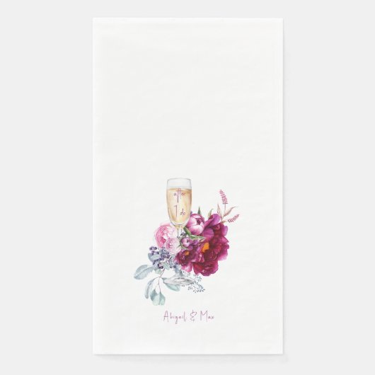 Serviette En Papier Après je fais Magenta Floral Champagne Mariage (Devant)