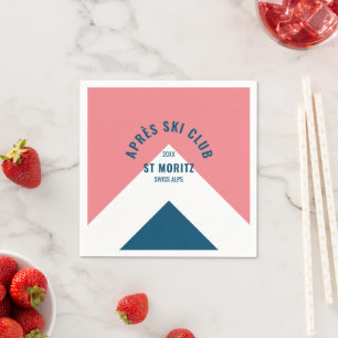 Serviette En Papier Après Ski Club Pink Navy Retro Style Ski Party