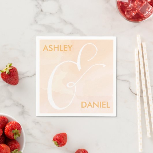 Serviette En Papier Apricot Aquarelle Blush Mariage serviettes, Pêche (En situation)