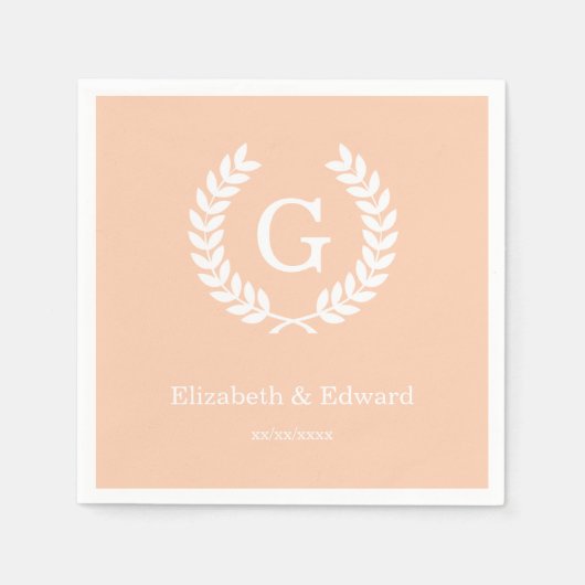 Serviette En Papier Apricot What Blé Laurel Wreath Initial Monogramme (Devant)