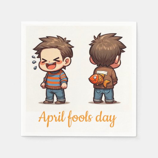 Serviette En Papier April Fools Day Fishing Boys Paper Napkins (Devant)