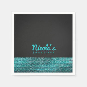 Serviette En Papier Aqua Bleu & Gris Moderne Glam Paillettes Chic Part
