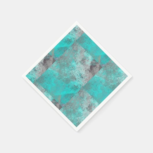 Serviette En Papier Aqua bleu turquoise et gris Abstrait (Coin)