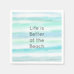 Serviette En Papier Aqua Blue Mint White Watercolor Stripes II