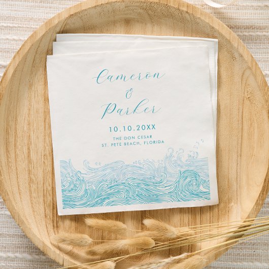 Serviette En Papier Aqua Blue Ocean Waves Beach Wedding