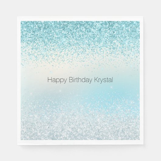 Serviette En Papier Aqua Blue Ombre Glitzy Sparkle Parties scintillant (Devant)