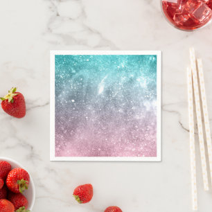Serviette En Papier Aqua blue Pink ombre mer galaxie abstraite