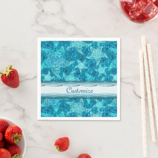 Serviette En Papier Aqua Blue Starfish Motif (En situation)
