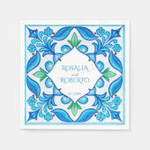 Serviette En Papier Aqua Blue Talavera tuiles mariage monogrammé (Devant)