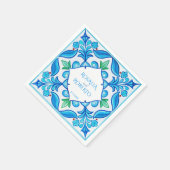 Serviette En Papier Aqua Blue Talavera tuiles mariage monogrammé (Coin)