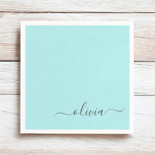 Serviette En Papier Aqua Blue Turquoise Girl Script Monogramme Nom Mod
