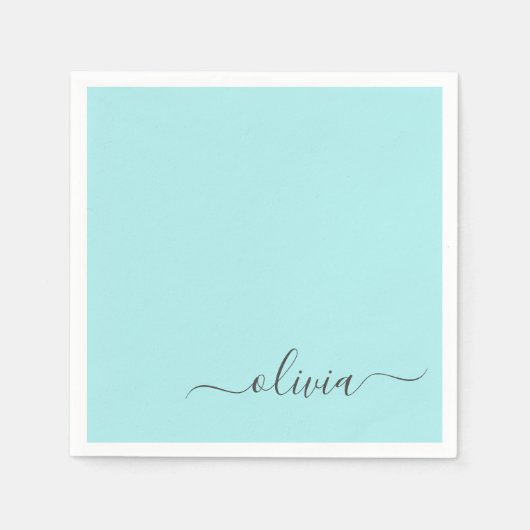 Serviette En Papier Aqua Blue Turquoise Girl Script Monogramme Nom Mod (Devant)