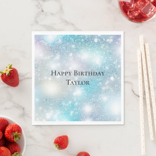Serviette En Papier Aqua Blue White Bokeh Anniversaire (En situation)
