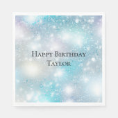 Serviette En Papier Aqua Blue White Bokeh Anniversaire (Devant)