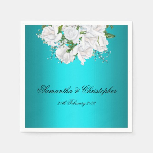 Serviette En Papier Aqua Elegance White Briquet Mariage (Devant)