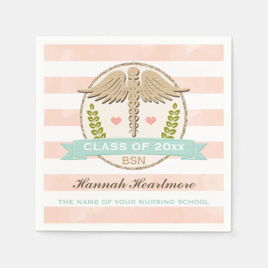 Serviette En Papier Aqua et Coral Caduceus Nurse Graduation (Devant)