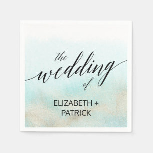 Serviette En Papier Aqua et Gold Watercolor Beach Wedding