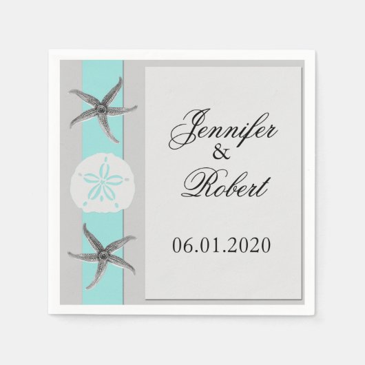 Serviette En Papier Aqua et Grey Band Mariage Napkin (Devant)