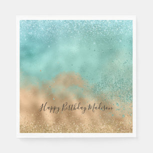 Serviette En Papier Aqua Glitz Gold Parties scintillant