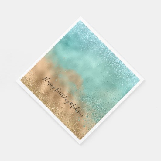Serviette En Papier Aqua Glitz Gold Parties scintillant (Coin)