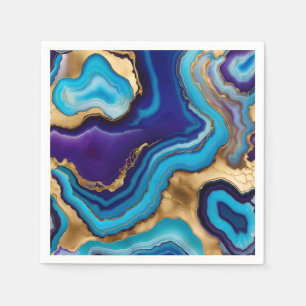 Serviette En Papier Aqua Gold Blue Purple Veins Agate
