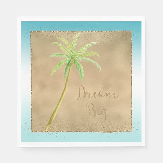 Serviette En Papier Aqua Gold Glitz Parties scintillant Tropical Palm  (Devant)