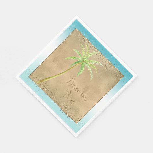 Serviette En Papier Aqua Gold Glitz Parties scintillant Tropical Palm  (Coin)